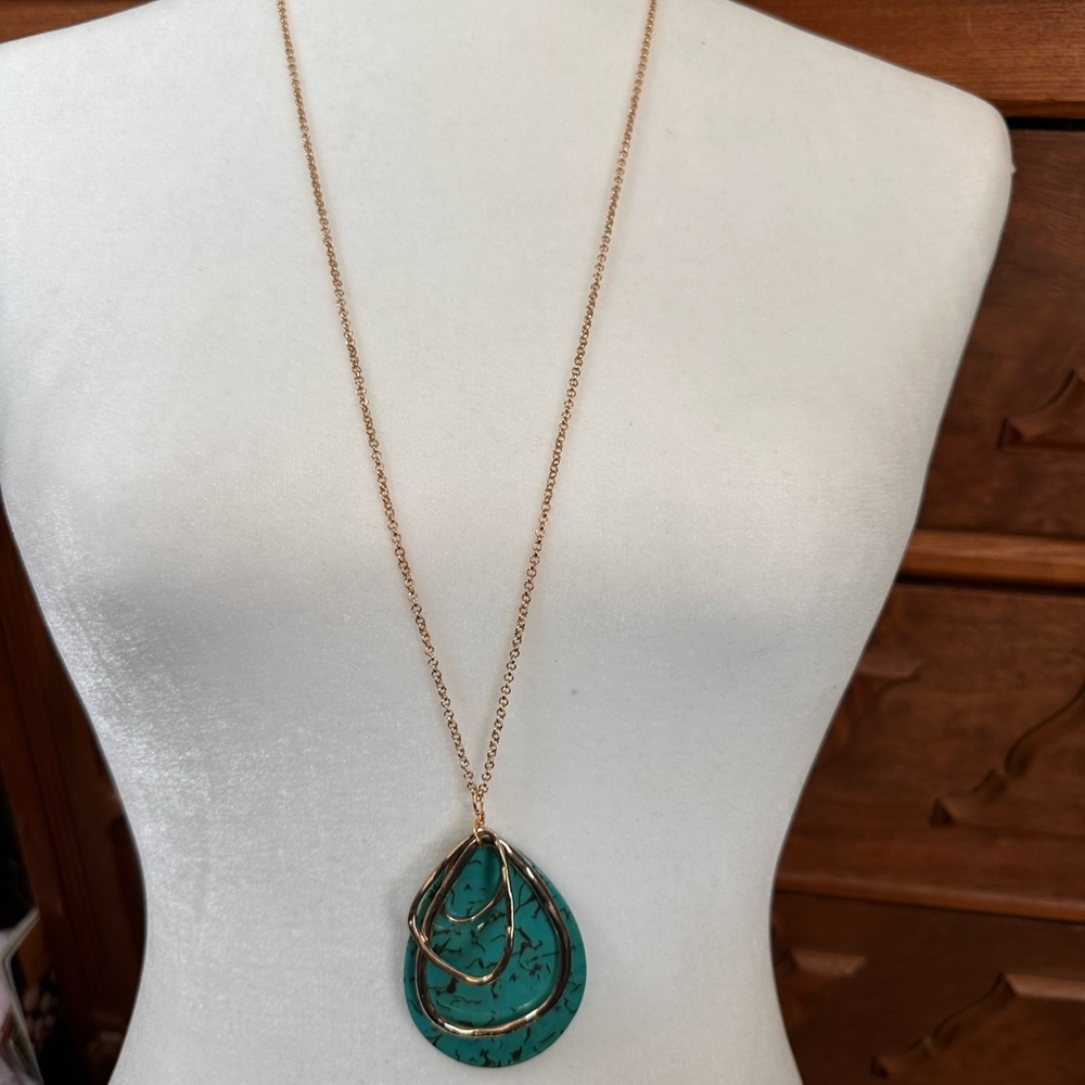 Gold and Turquoise Teardrop Necklace
